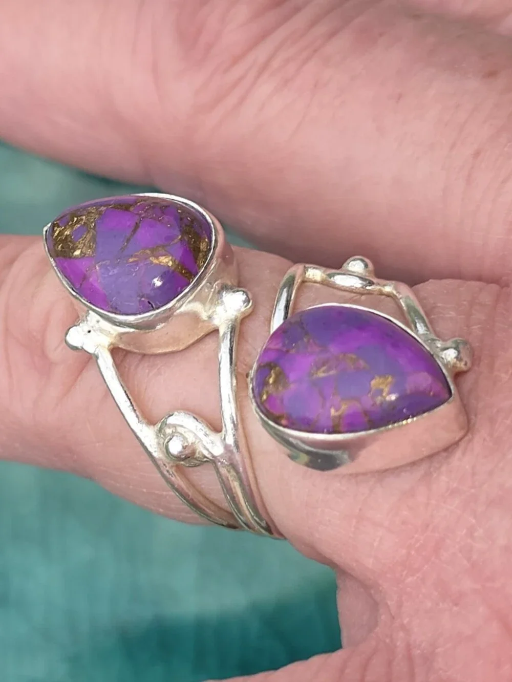 Purple Copper Turquoise Double-Stone Ring In 925 Sterling Silver (7)